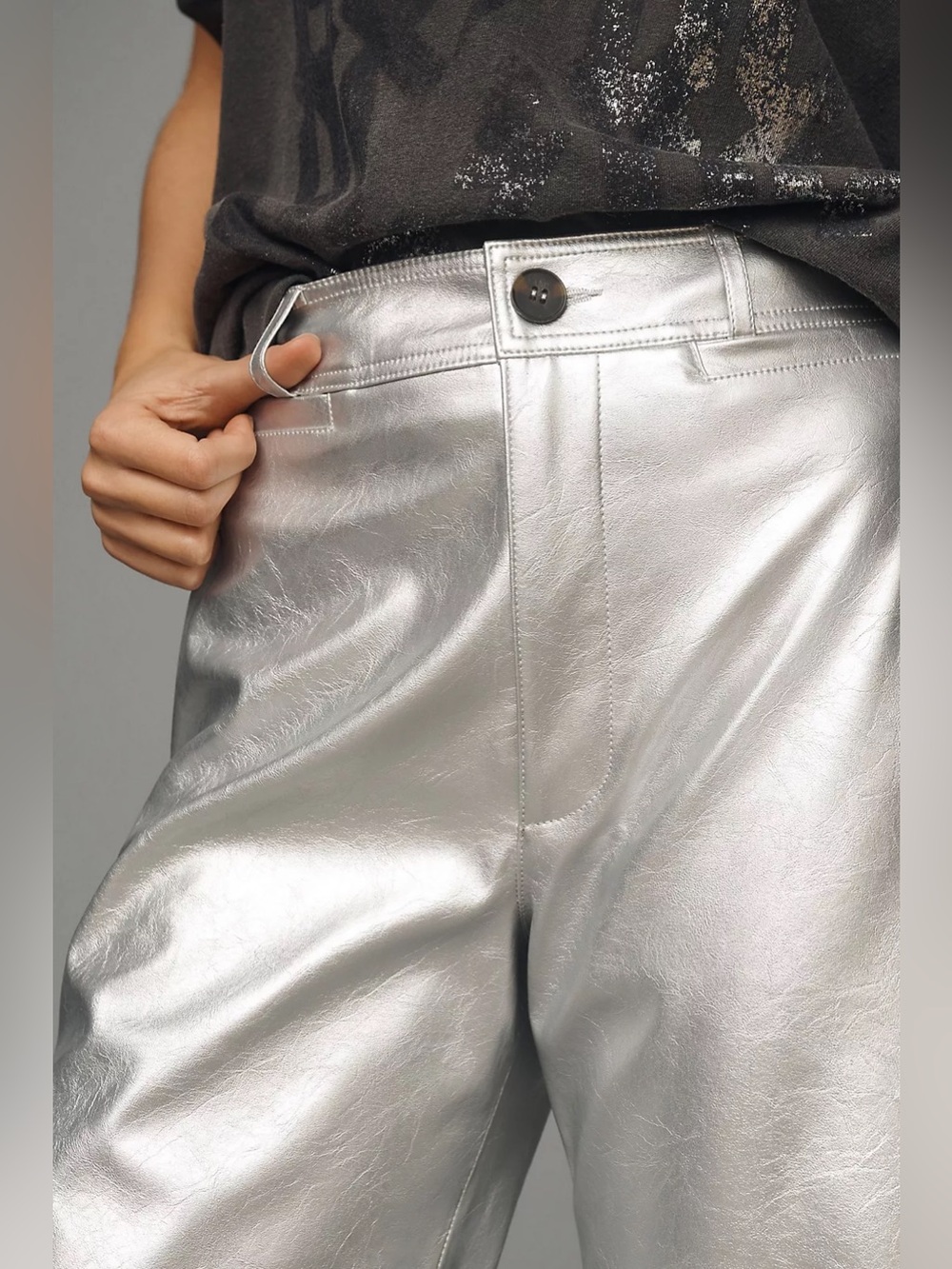Anthro Maeve Ettie Metallic Vegan-Leather High-Rise Crop Wide-Leg Pants NWT 29P - Picture 4 of 11
